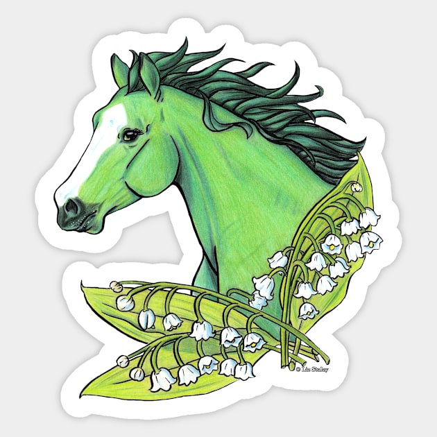 Emerald Horse with Lily of the Valley Sticker by lizstaley